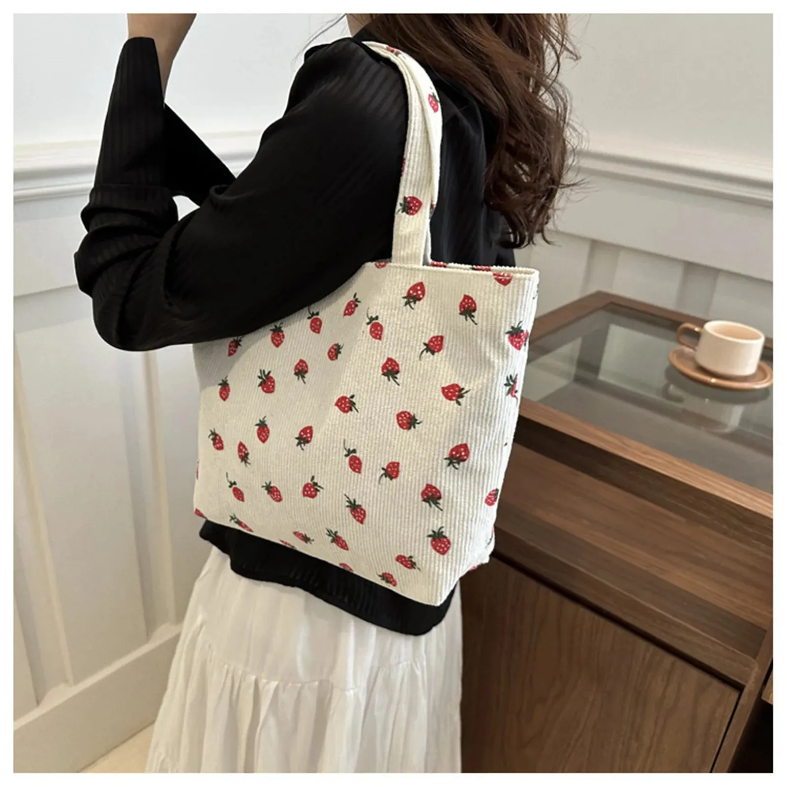 🍓 Cute Corduroy Strawberry Shoulder Bag 🍓 - Fun & Versatile Tote for Every Adventure! 🌟✨
