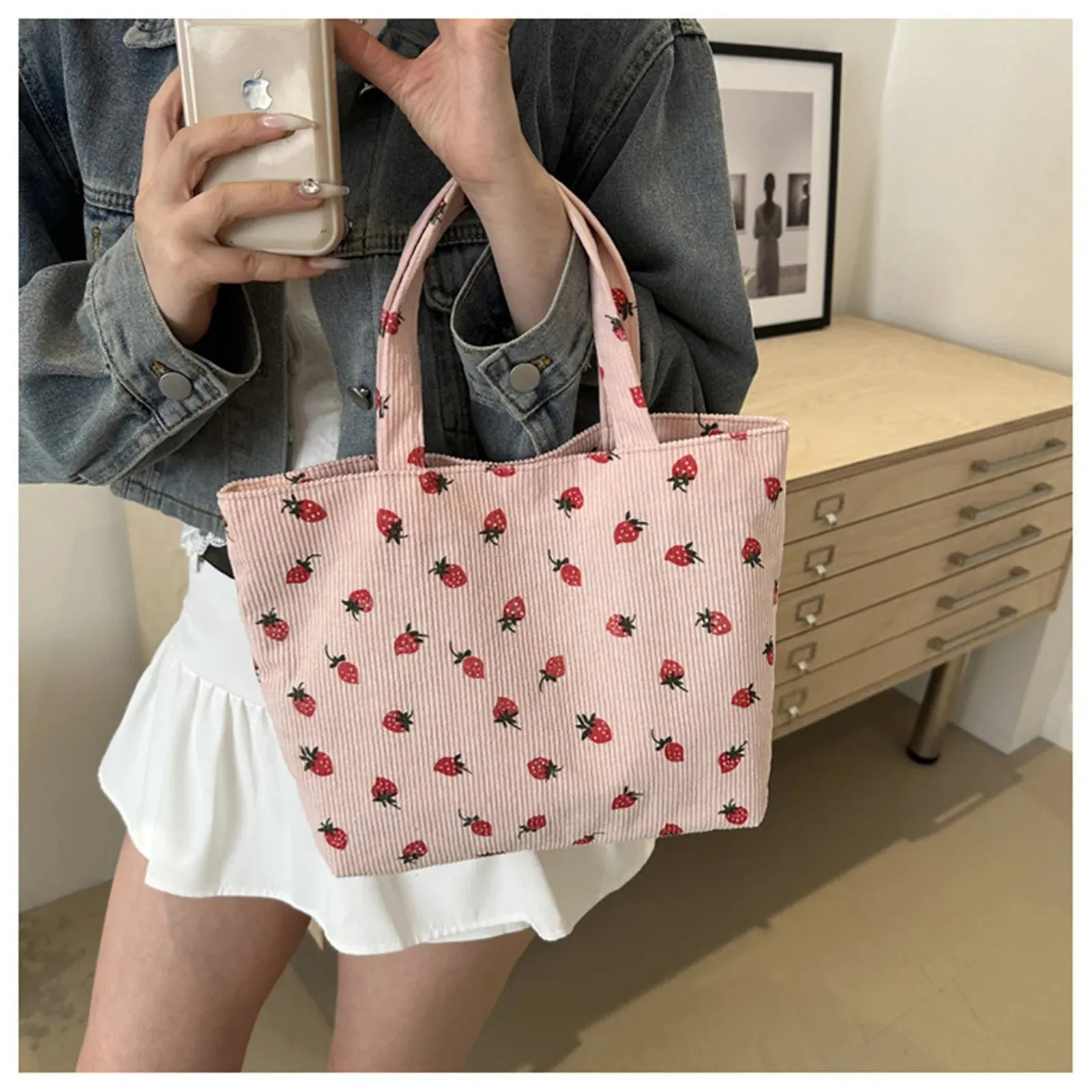 🍓 Cute Corduroy Strawberry Shoulder Bag 🍓 - Fun & Versatile Tote for Every Adventure! 🌟✨