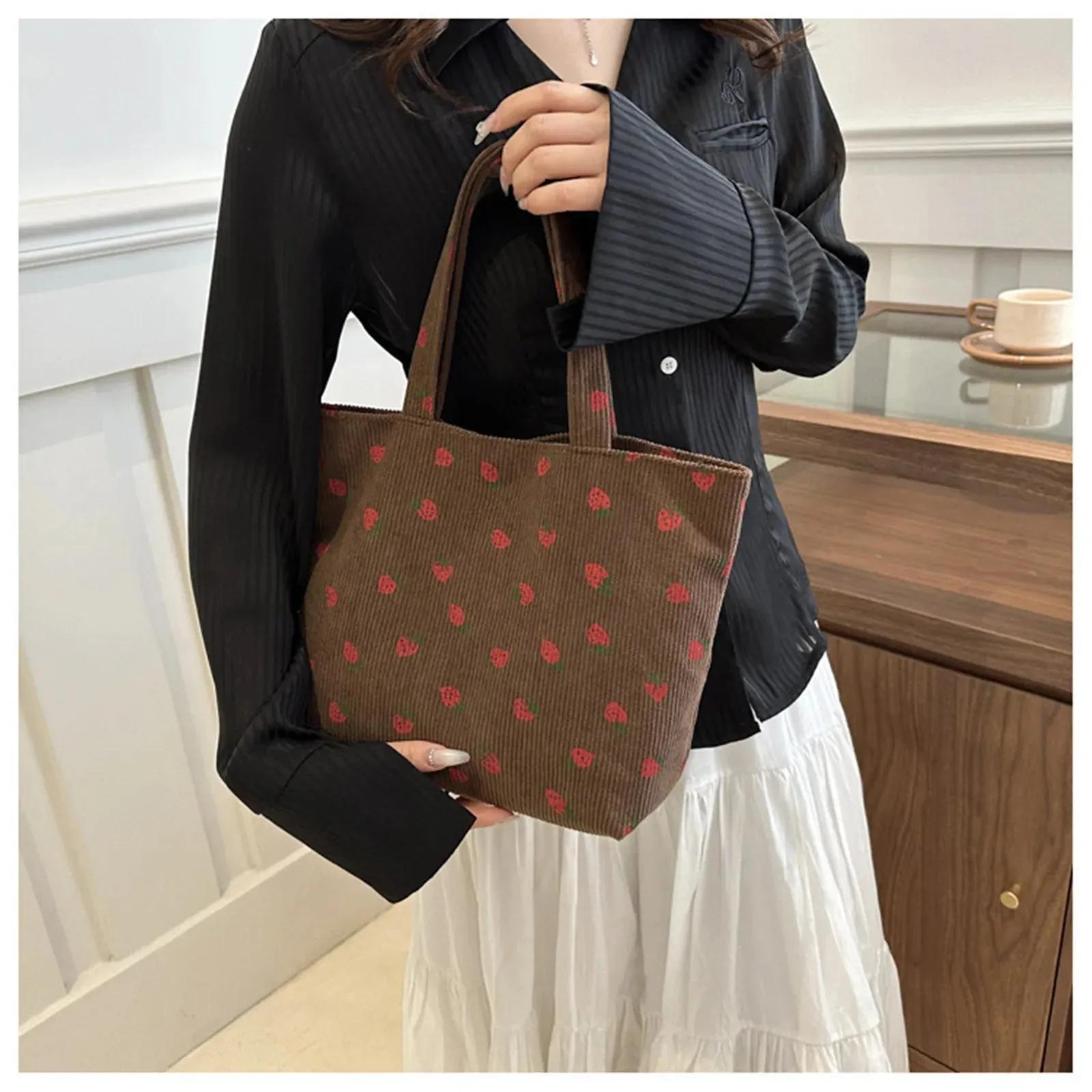 🍓 Cute Corduroy Strawberry Shoulder Bag 🍓 - Fun & Versatile Tote for Every Adventure! 🌟✨