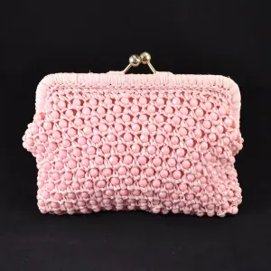 1950s Vintage Pink Bead & Raffia Clutch