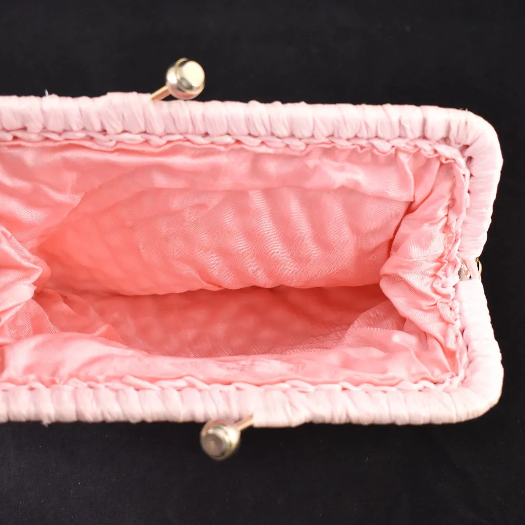 1950s Vintage Pink Bead & Raffia Clutch