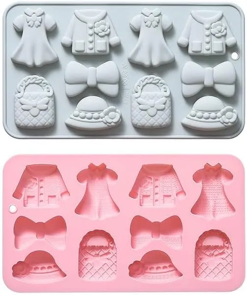 2 Pack Clothing, Dresses, Hats Silicone Molds, Clothing Themed Baking Moulds for Chocolate, Ice Cube, Cake, Dessert, Candy, Soap, Cupcake Topper, Jelly, Pudding, Wax Melts