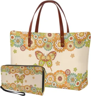 2 PCS Work Bag and Wallet Set for Women Portable Satchel Handbags Shoulder Bag with Money Organizers for Shopping