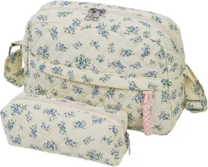 2 PCS/Set Small Cute Floral Quilted Crossbody Bag with Multi-Pockets for Women, Tote Shoulder Everyday Handbags