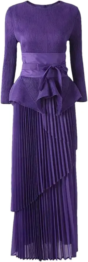 2 Pieces Pleated Set for Women Irregular Ruffles Top with Long Fashion Skirts Party Clothing