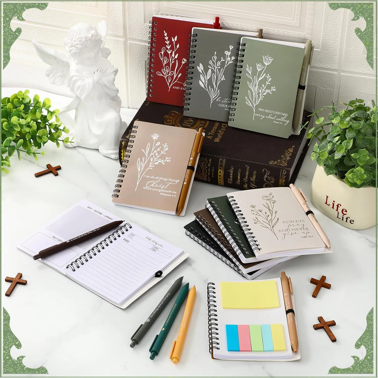 20 Pcs Christian Fathers Day Church Gifts Bulk Bible Study Notebook with Sticky Notes Christian Pen Aesthetic Religious Journal Prayer Notepad Gift for Men Women Sunday School (Retro Color)