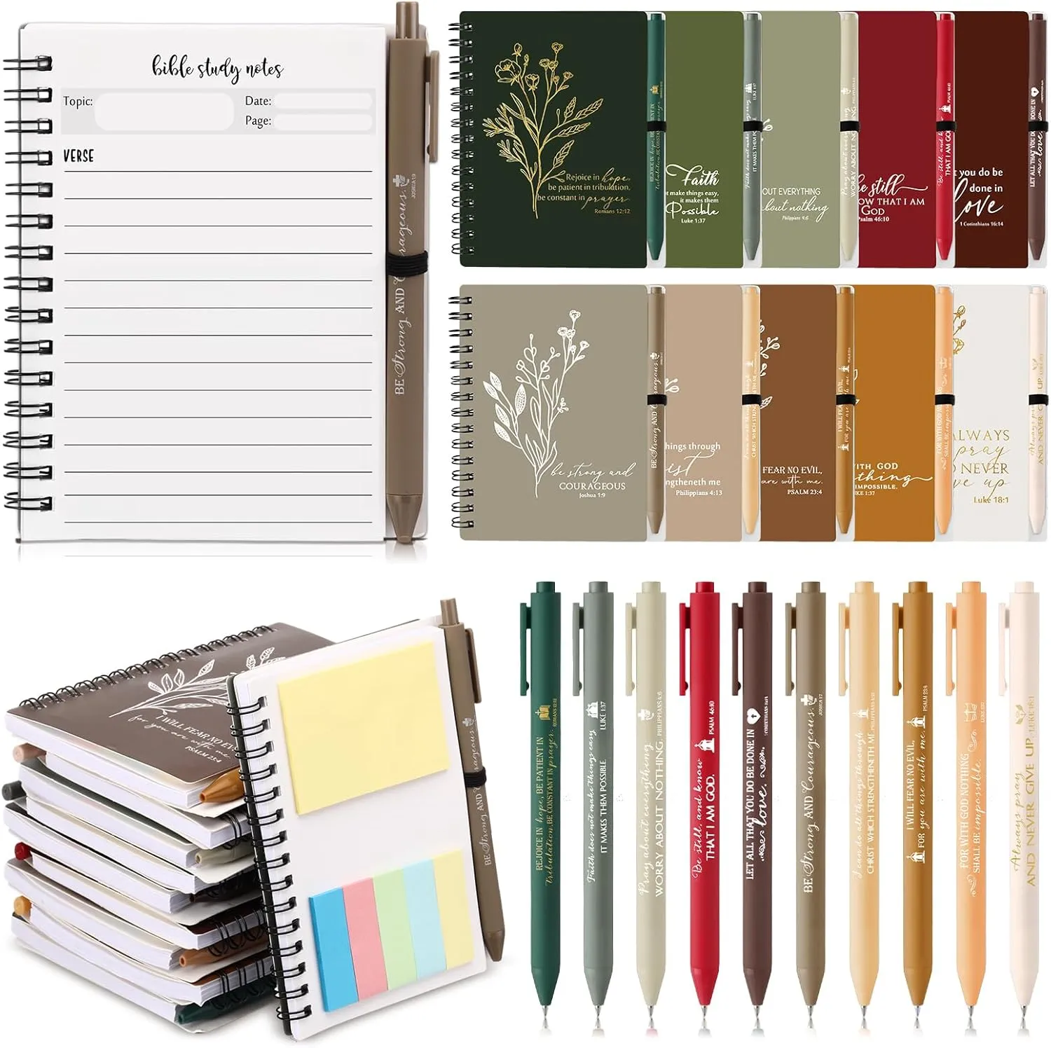 20 Pcs Christian Fathers Day Church Gifts Bulk Bible Study Notebook with Sticky Notes Christian Pen Aesthetic Religious Journal Prayer Notepad Gift for Men Women Sunday School (Retro Color)