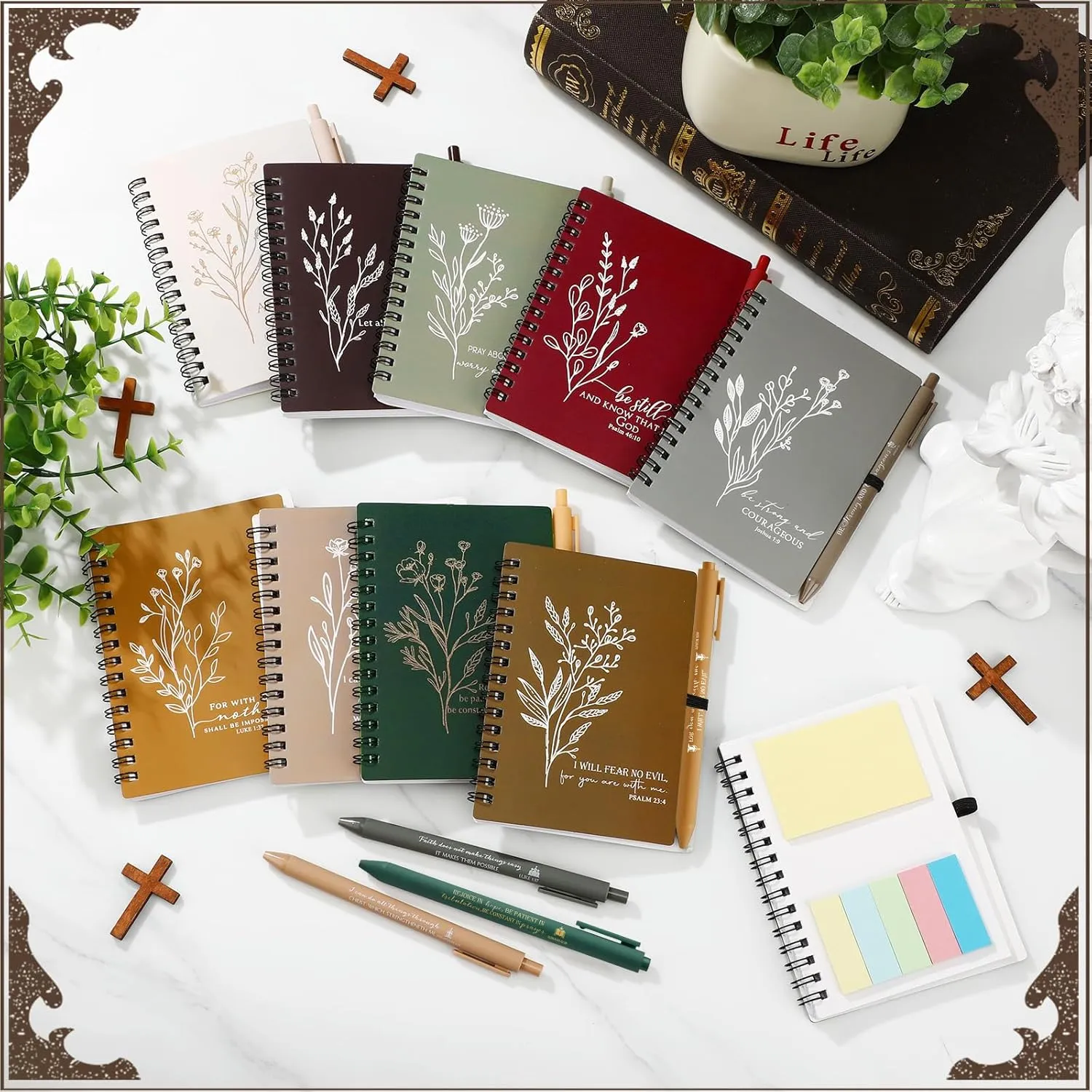 20 Pcs Christian Fathers Day Church Gifts Bulk Bible Study Notebook with Sticky Notes Christian Pen Aesthetic Religious Journal Prayer Notepad Gift for Men Women Sunday School (Retro Color)