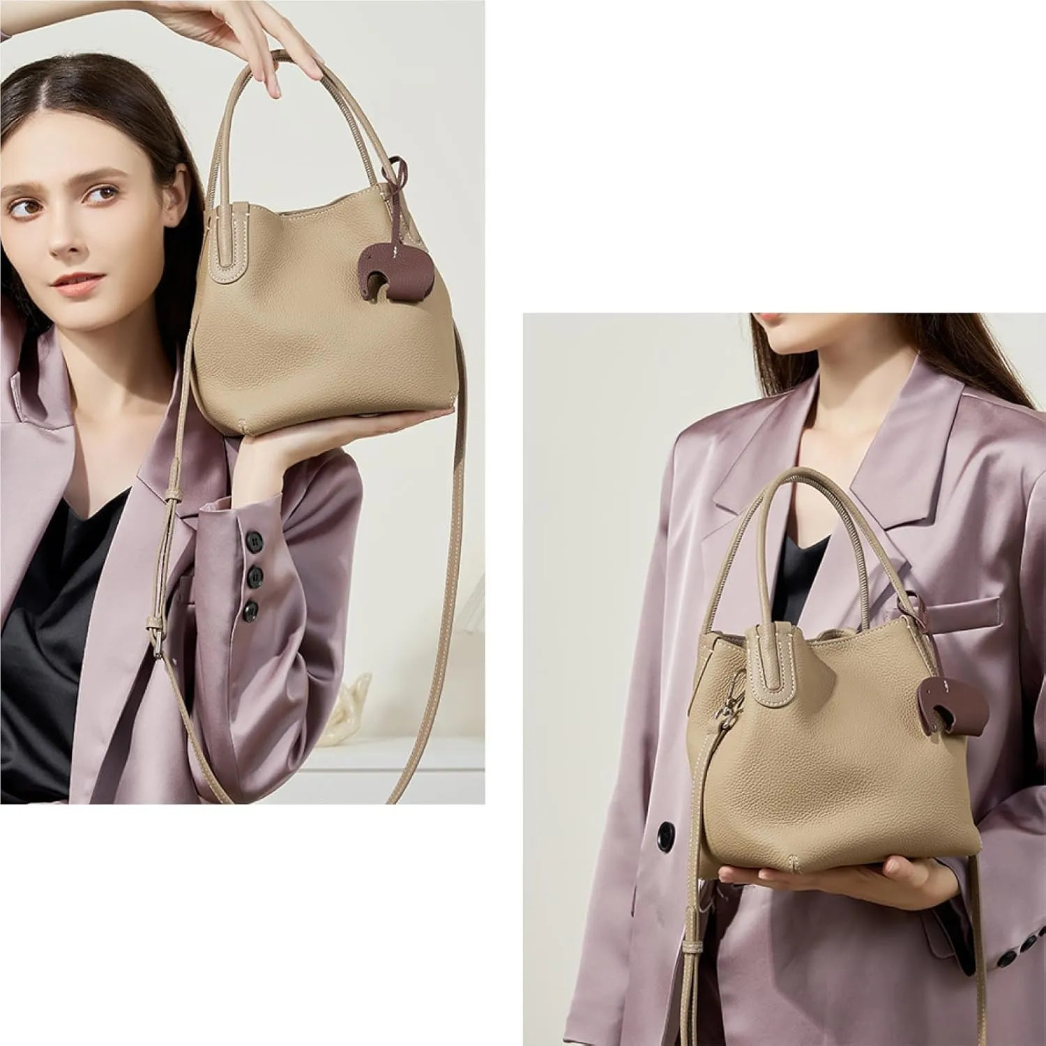 2024 Bucket Handbags For Women Bag Lychee Pattern First Layer Cowhide Leather Bucket Cabbage Blue Bag Handheld