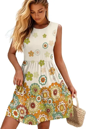 2025 Women Summer Round Neck Dress Casual Loose Fit Beach Sundresses Sleeveless Midi Dresses (S-5XL)