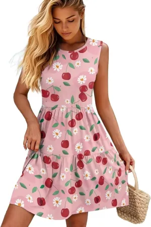 2025 Women Summer Round Neck Dress Casual Loose Fit Beach Sundresses Sleeveless Midi Dresses (S-5XL)