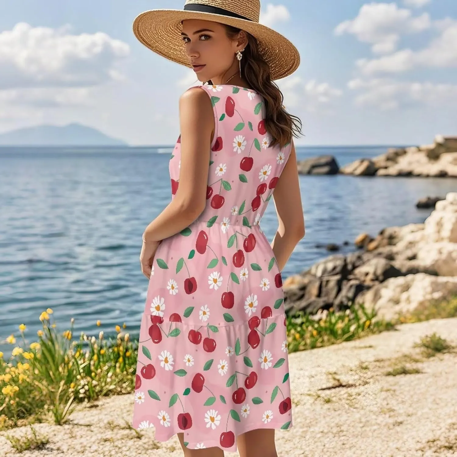 2025 Women Summer Round Neck Dress Casual Loose Fit Beach Sundresses Sleeveless Midi Dresses (S-5XL)