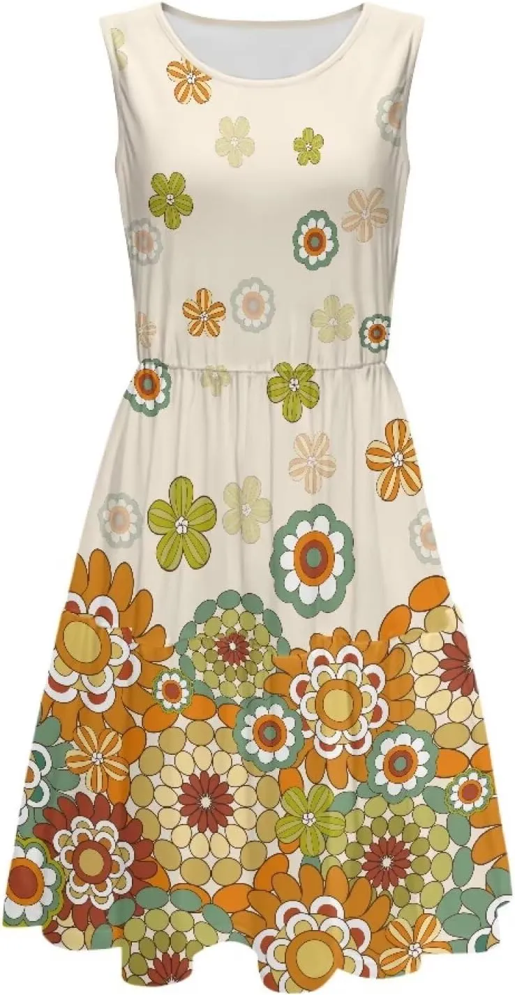 2025 Women Summer Round Neck Dress Casual Loose Fit Beach Sundresses Sleeveless Midi Dresses (S-5XL)