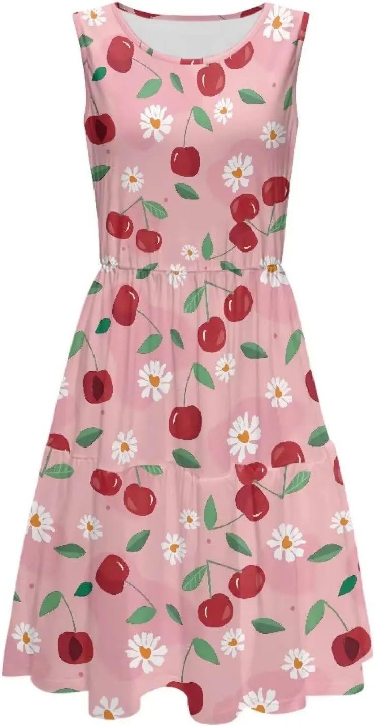 2025 Women Summer Round Neck Dress Casual Loose Fit Beach Sundresses Sleeveless Midi Dresses (S-5XL)