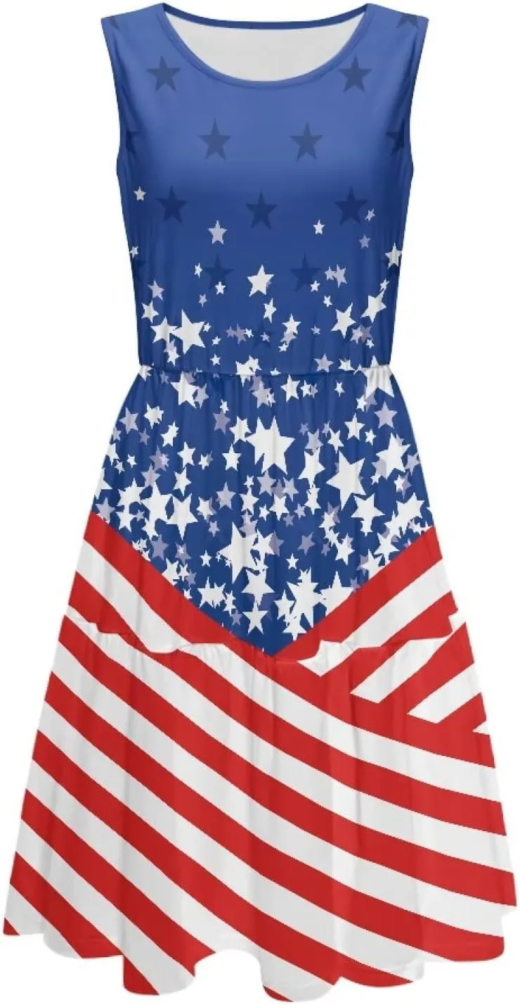 2025 Women Summer Round Neck Dress Casual Loose Fit Beach Sundresses Sleeveless Midi Dresses (S-5XL)