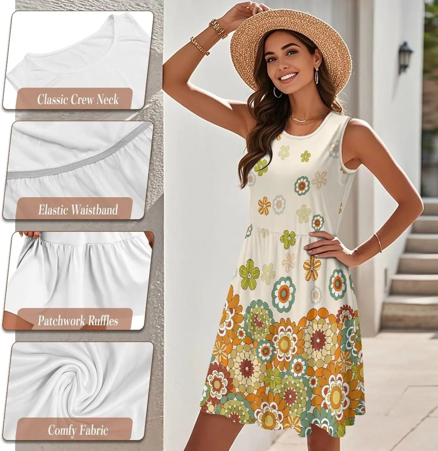2025 Women Summer Round Neck Dress Casual Loose Fit Beach Sundresses Sleeveless Midi Dresses (S-5XL)
