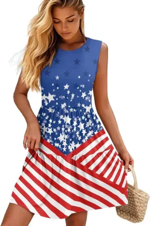 2025 Women Summer Round Neck Dress Casual Loose Fit Beach Sundresses Sleeveless Midi Dresses (S-5XL)