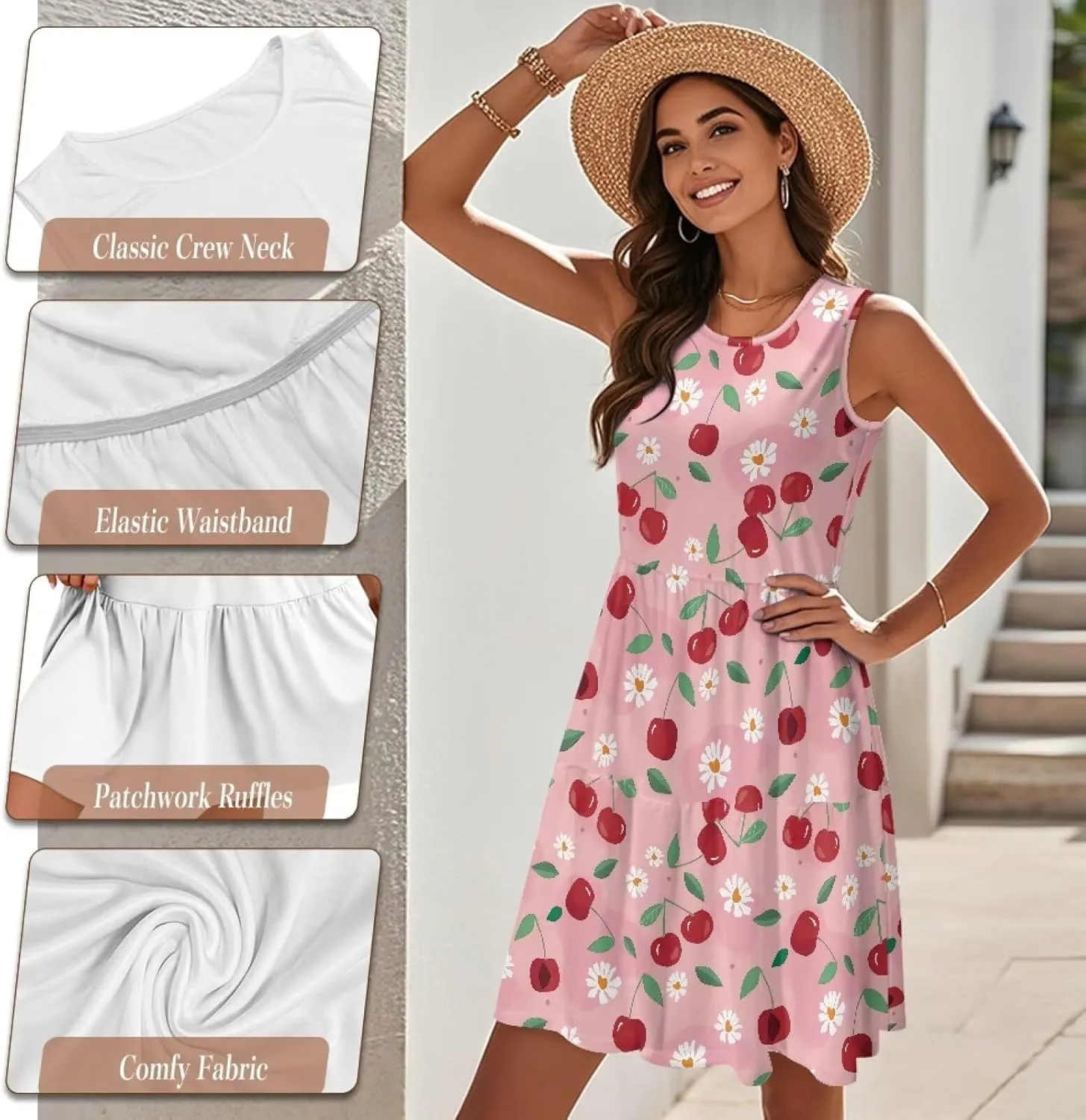 2025 Women Summer Round Neck Dress Casual Loose Fit Beach Sundresses Sleeveless Midi Dresses (S-5XL)