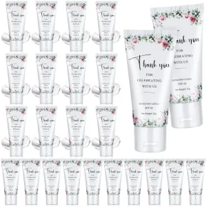 24 Pcs Mini Sunscreen Bulk for Summer Wedding Party Spf 30 Water Resistant Sunscreen Lotion Bulk 1oz Travel Size for Thank You Gifts Wedding Party Supplies(White Cream,Floral)