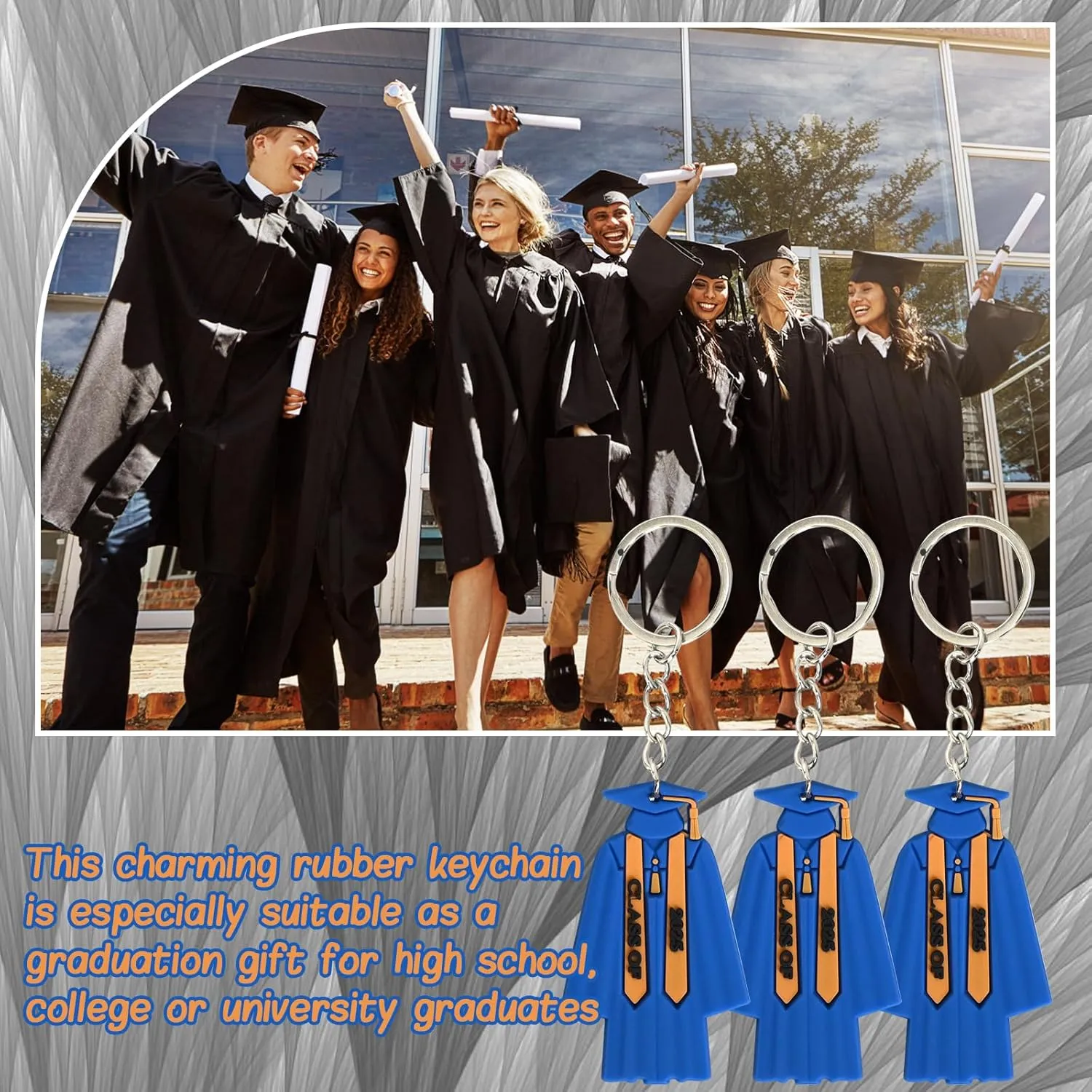 24PCS Class of 2025 Graduation Keychain 2025 Graduation Gown Key Ring Graduation Party Favors