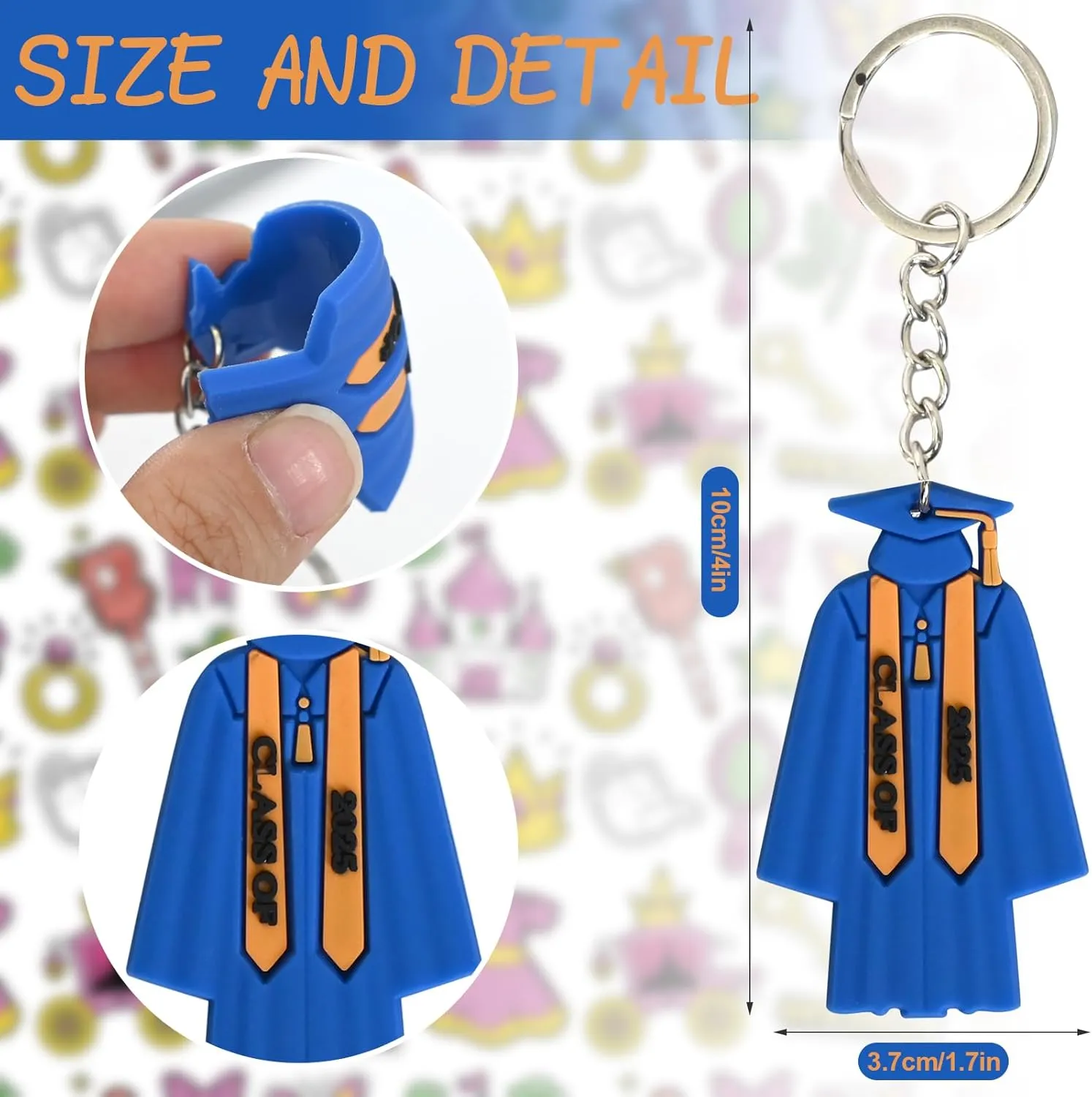 24PCS Class of 2025 Graduation Keychain 2025 Graduation Gown Key Ring Graduation Party Favors