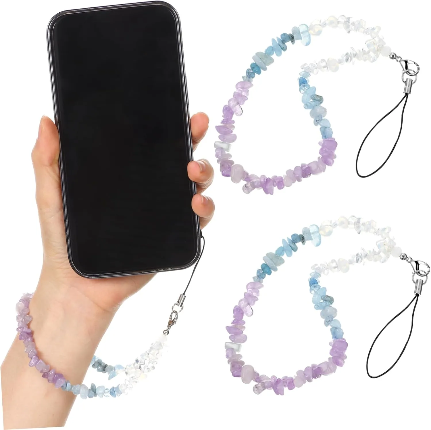 2Pcs Crystal Phone Lanyard Charms Stylish Lost Chains for Cell Phones Keychains and Handbags Present for Birthdays and Festivals