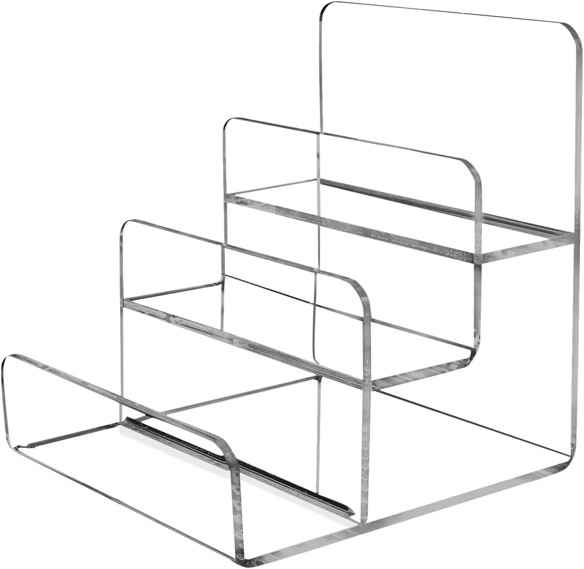 3-Tier Acrylic Wallet Display Stand Holder Clear Riser Display Shelf Handbag Display Stand Holder Purse Stand Jewelry Display for Pops Figure, Makeup, Sunglasses, Purse, Jewelry