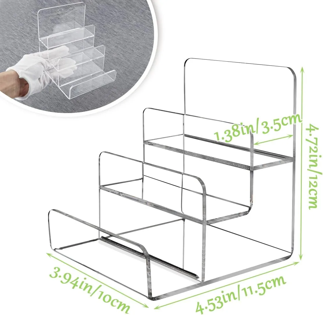 3-Tier Acrylic Wallet Display Stand Holder Clear Riser Display Shelf Handbag Display Stand Holder Purse Stand Jewelry Display for Pops Figure, Makeup, Sunglasses, Purse, Jewelry