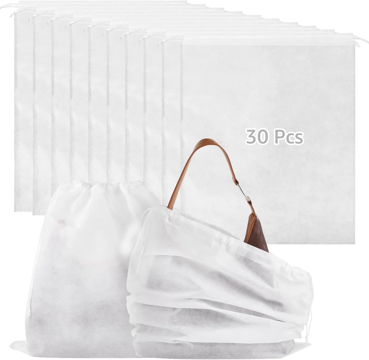 30 Pcs Dust Bags for Handbags and Purses, 17 x 21 In Purse Dust Bags for Storage, Non-Woven Breathable Drawstring Handbag Dust Cover, Purse Storage Bag for Purses Shoes Boots Clothes Home Travel