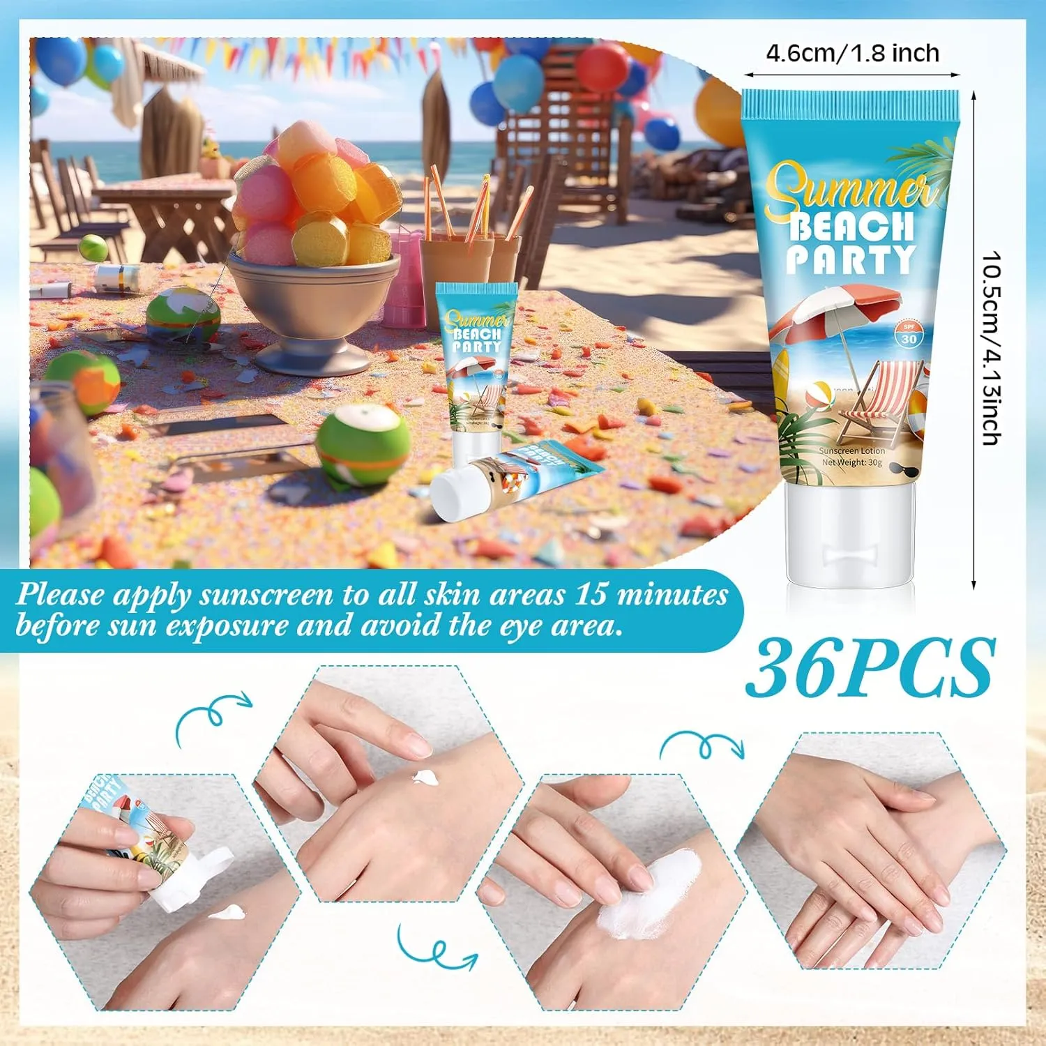 36 Pcs Mini Sunscreen Bulk for Summer Party Wedding SPF 30 Water Resistant Sunscreen Lotion Bulk 1oz Travel Size for Thank You Gifts Summer Party Wedding Supplies
