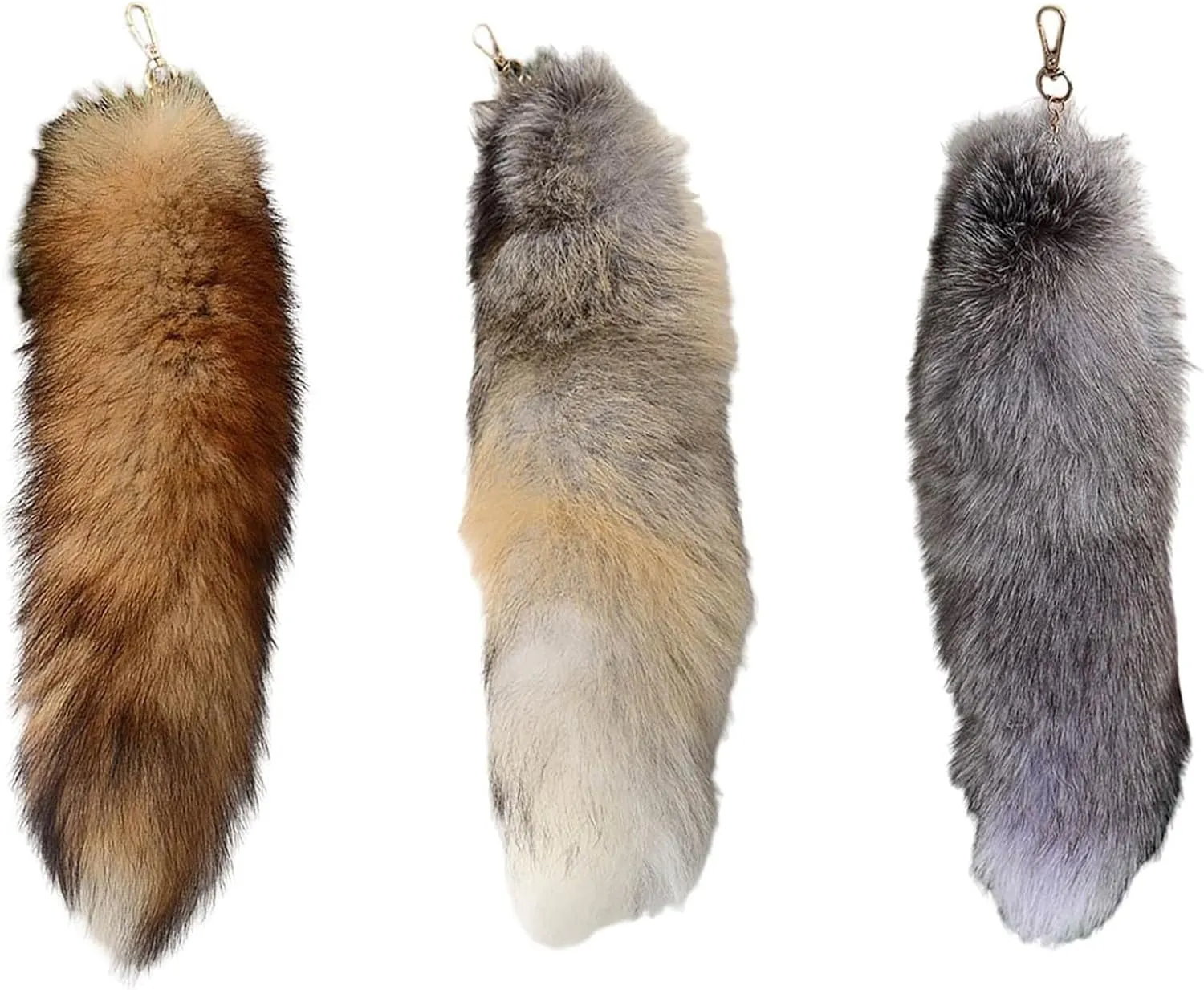 3Pcs Huge Fluffy Fox Tail Fur Keychain for Women, Faux Animal Tail Fox Tail Key Chain Handbag Accessory Cosplay Hook Pendant