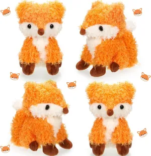 4 Pcs Baby Fox Stuffed Animal Woodland Plush Foxes Toys Small Fox Plushies Stuffed Animal Fox Doll Birthday Gift Plush Toy Set for Boys Girls Animal Theme Party Decor Nursery Bedroom, 5''