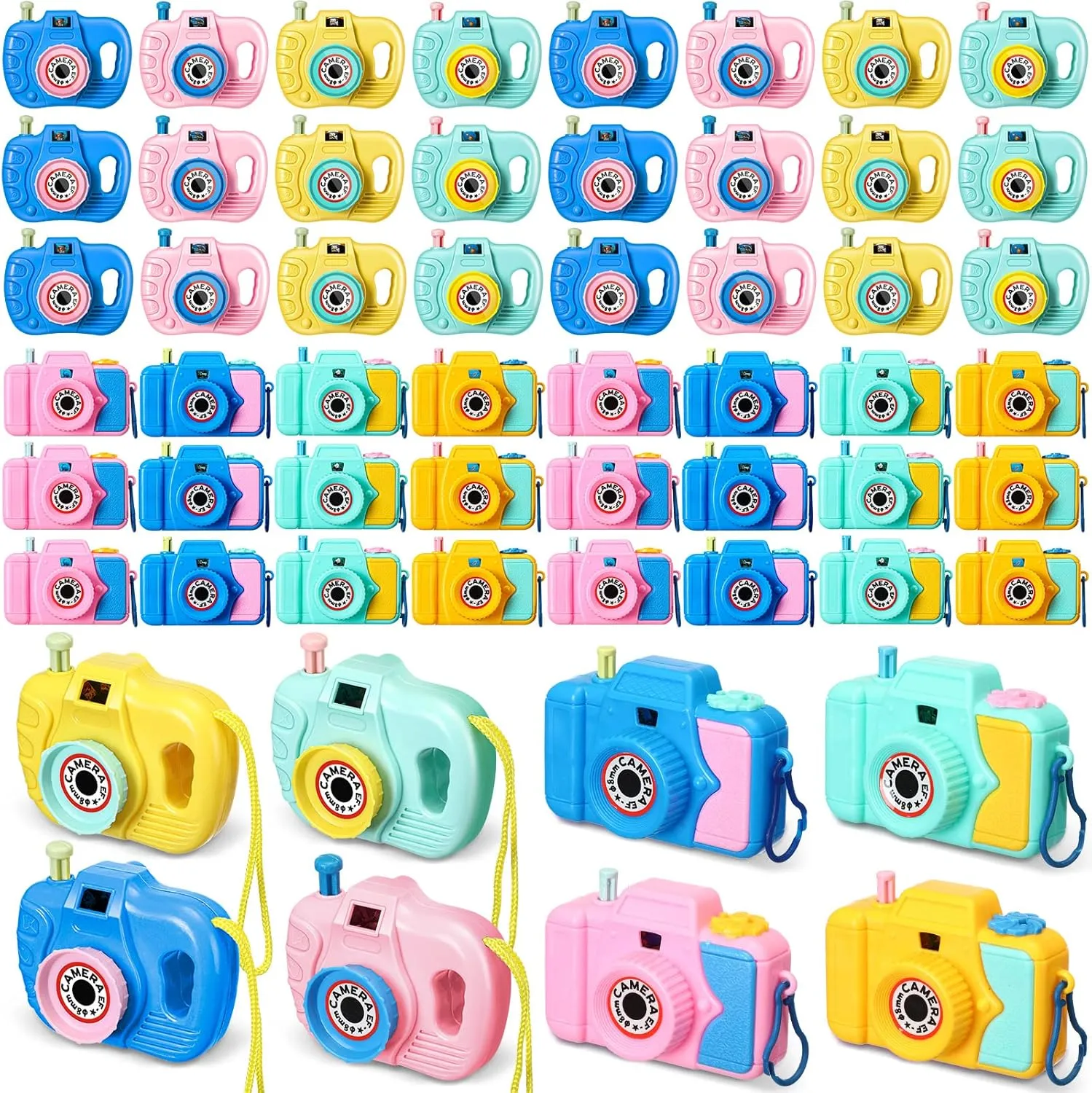 48 Pcs Kids' Camera Toy Set Back to School Gifts Children's Pretend Play Prop with Images in Viewfinder Mini Toy Camera for Boys Girls Birthday Party Favors Goodie Bag Return Gifts