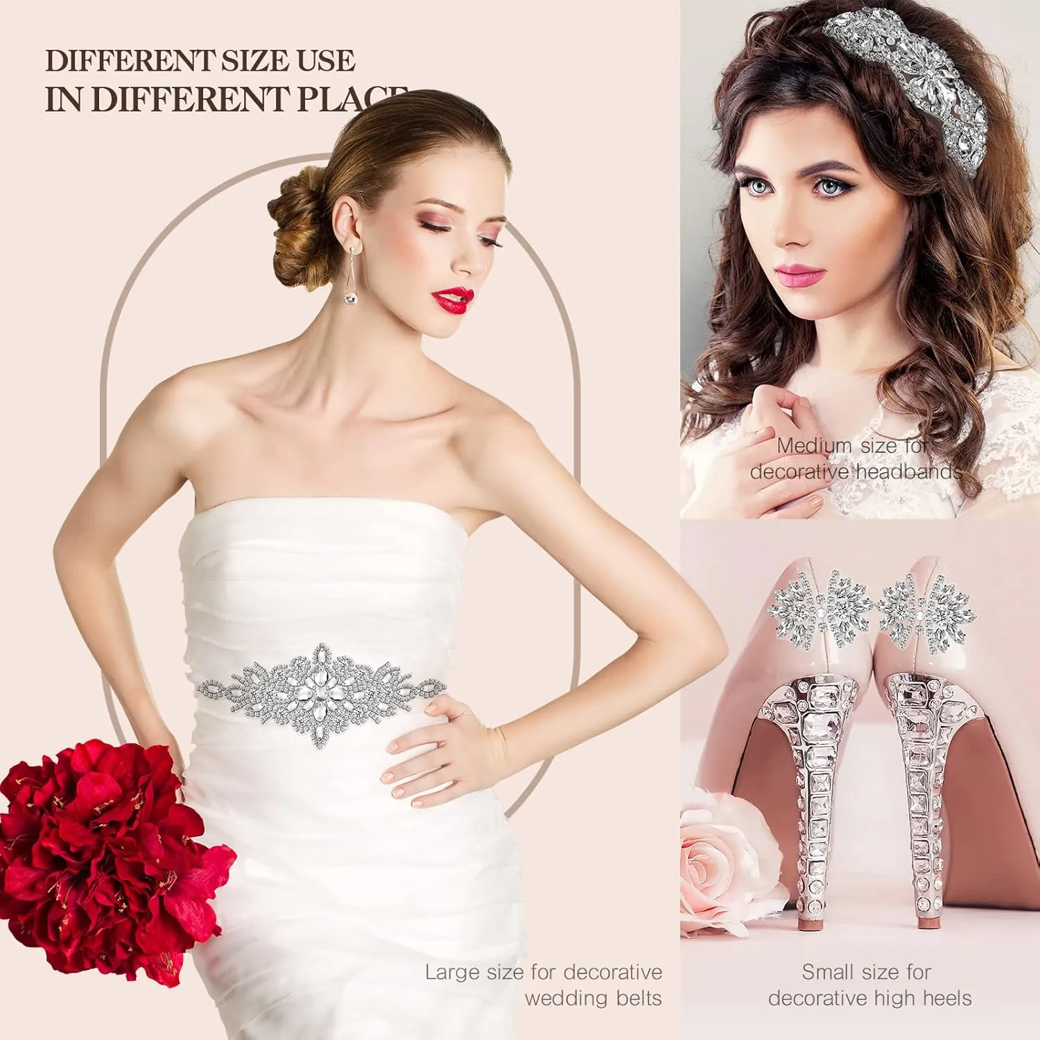 9 Pcs Rhinestone Applique Iron on Patch 3 Style Rhinestone Hot Fix Applique Wedding Hair Appliques for Bridal Wedding Dress Clothing Sash Crystal Belt Sewing Appliques for Shoes(Silver)