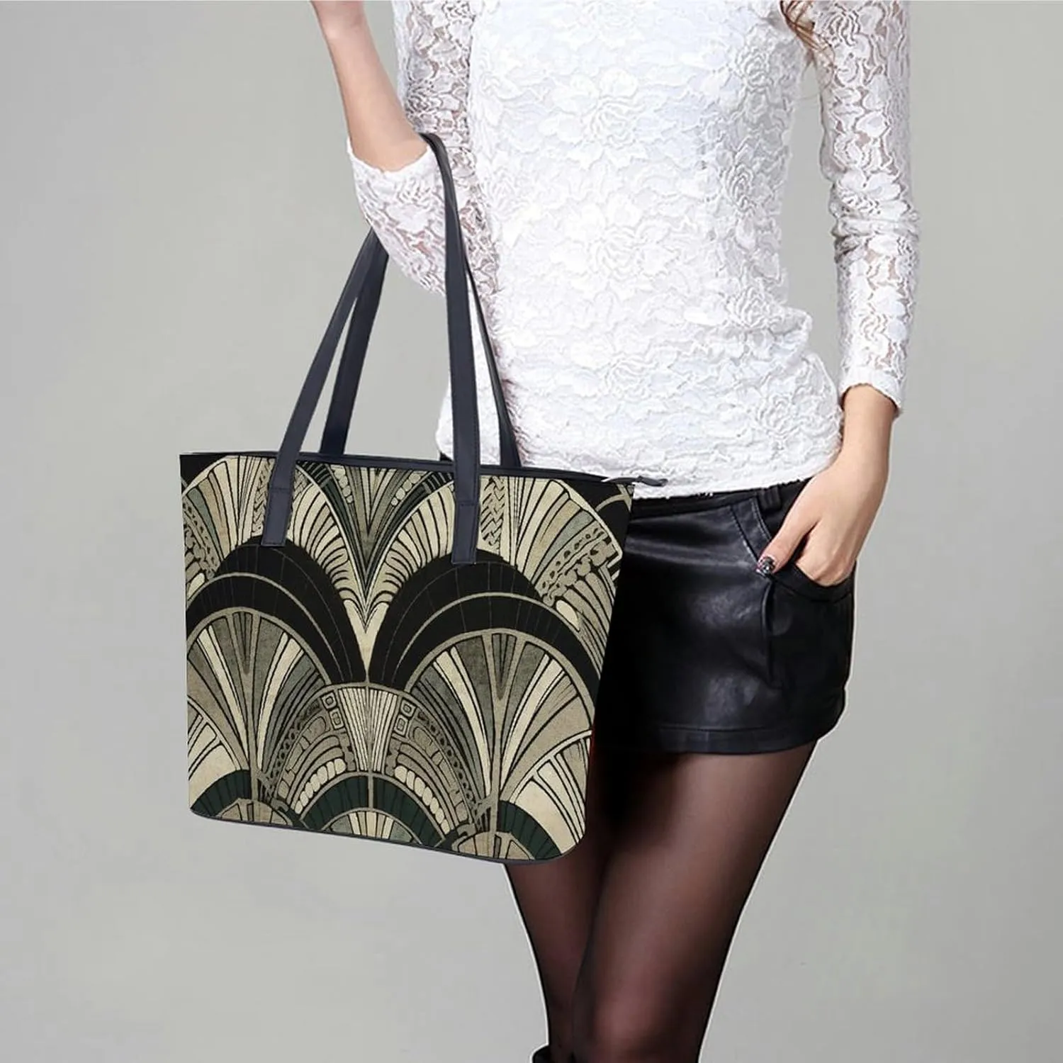 Abstract Floral Pattern Bag Purse Handbag for Women Top Handle Satchel Shoulder with Zipper Tote Bags Large