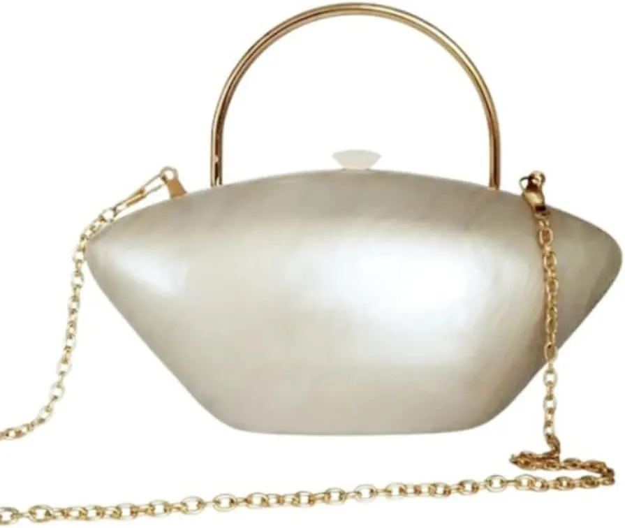 Acrylic Shell Shaped Clutch Purse Marbling Evening Handbags for Women Wedding Party Prom Cross Body Bag