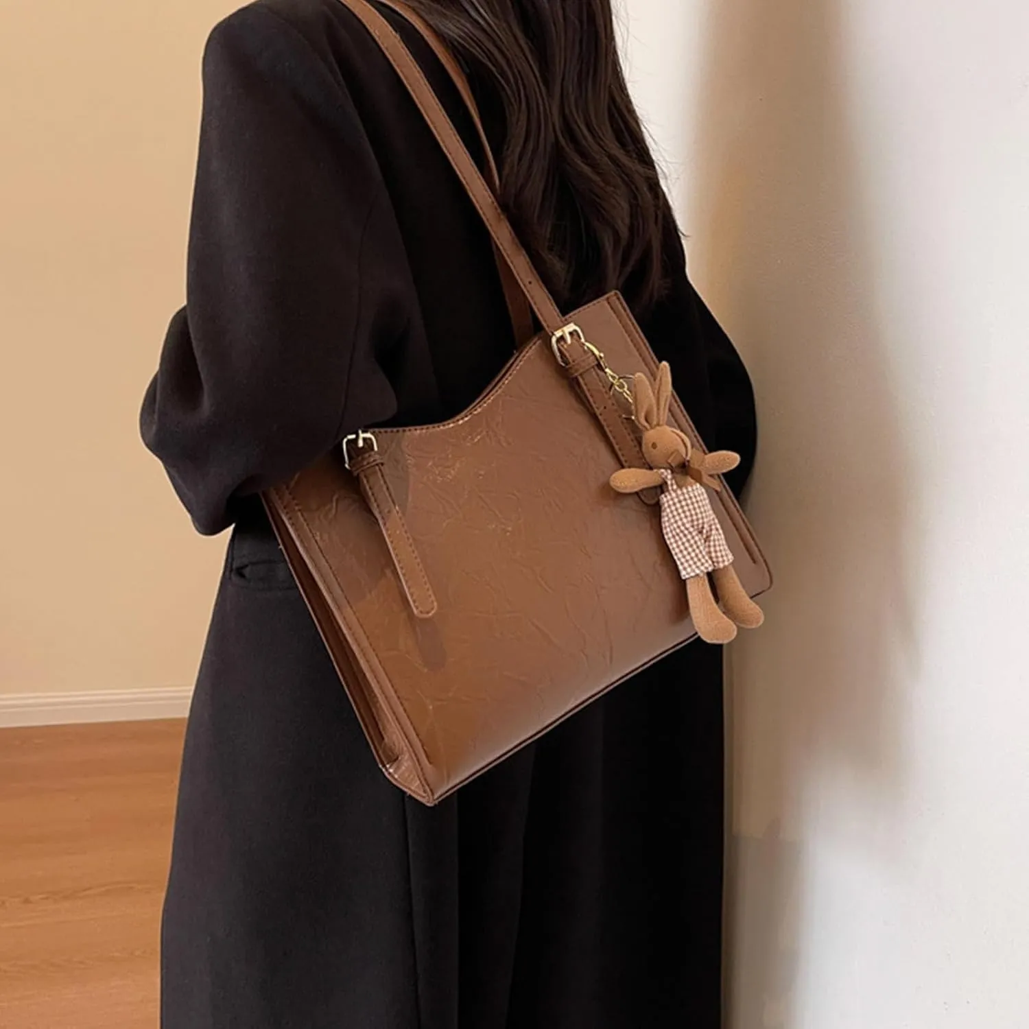 Adjustable Shoulder Bag Crossbody Bag,Women's Trendy Shoulder Bag with Doll Pendant, Retro Women Handbags Purse for Women