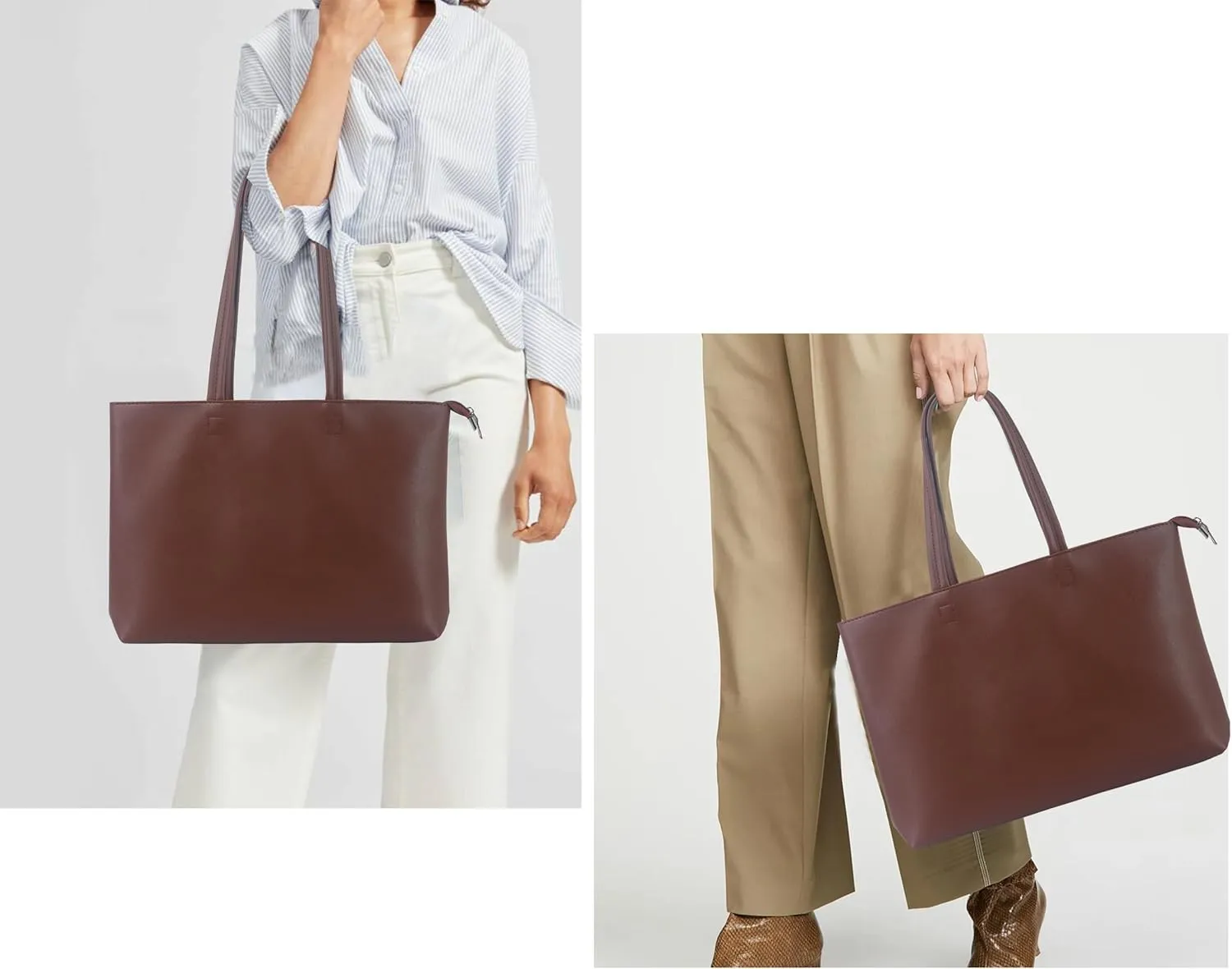 ALUWU Tote Bag for Women with Zipper Faux Leather Shoulder Handbags Work Purses