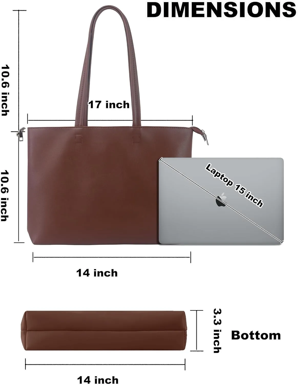 ALUWU Tote Bag for Women with Zipper Faux Leather Shoulder Handbags Work Purses