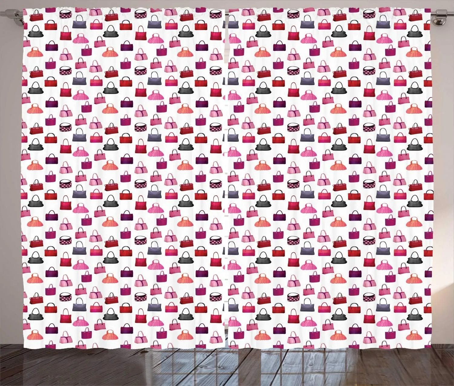 Ambesonne Fashion Curtains, Repetitive Style Image of Colorful Bags Sacks and Handbags Ladies Choice Print, Living Room Bedroom Window Drapes 2 Panel Set, 108" X 84", Multicolor