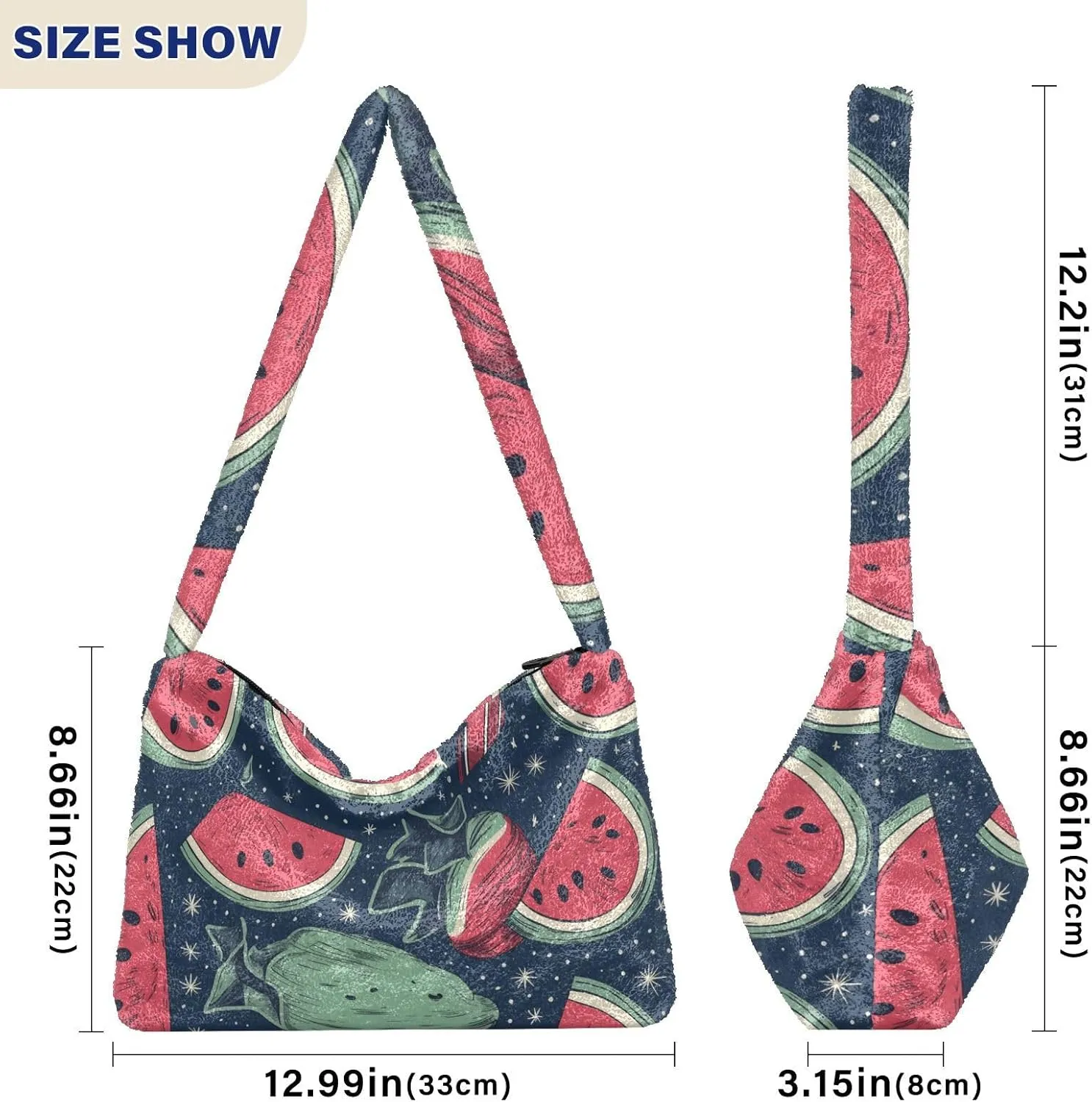 American July 4 Watermelon Creative Plush Tote Bag, Medium Shoulder Bag for Women, Autumn Handbags