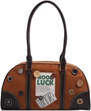 American retro button charm unlimited capacity commuting handbag women's versatile shoulder crossbody bag