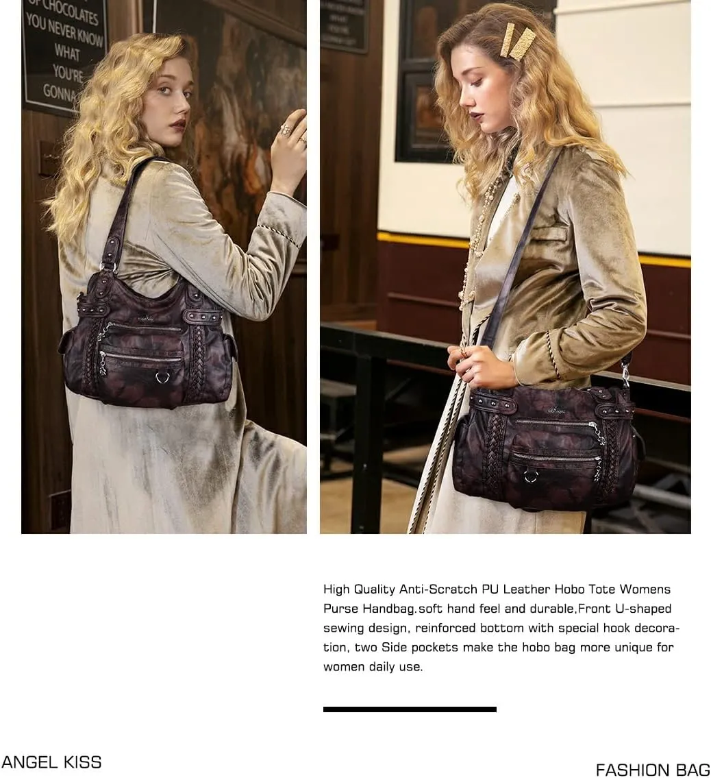 Angel Kiss Hobo Handbags for Women Soft PU Leather Shoulder Handbags Ladies Purses