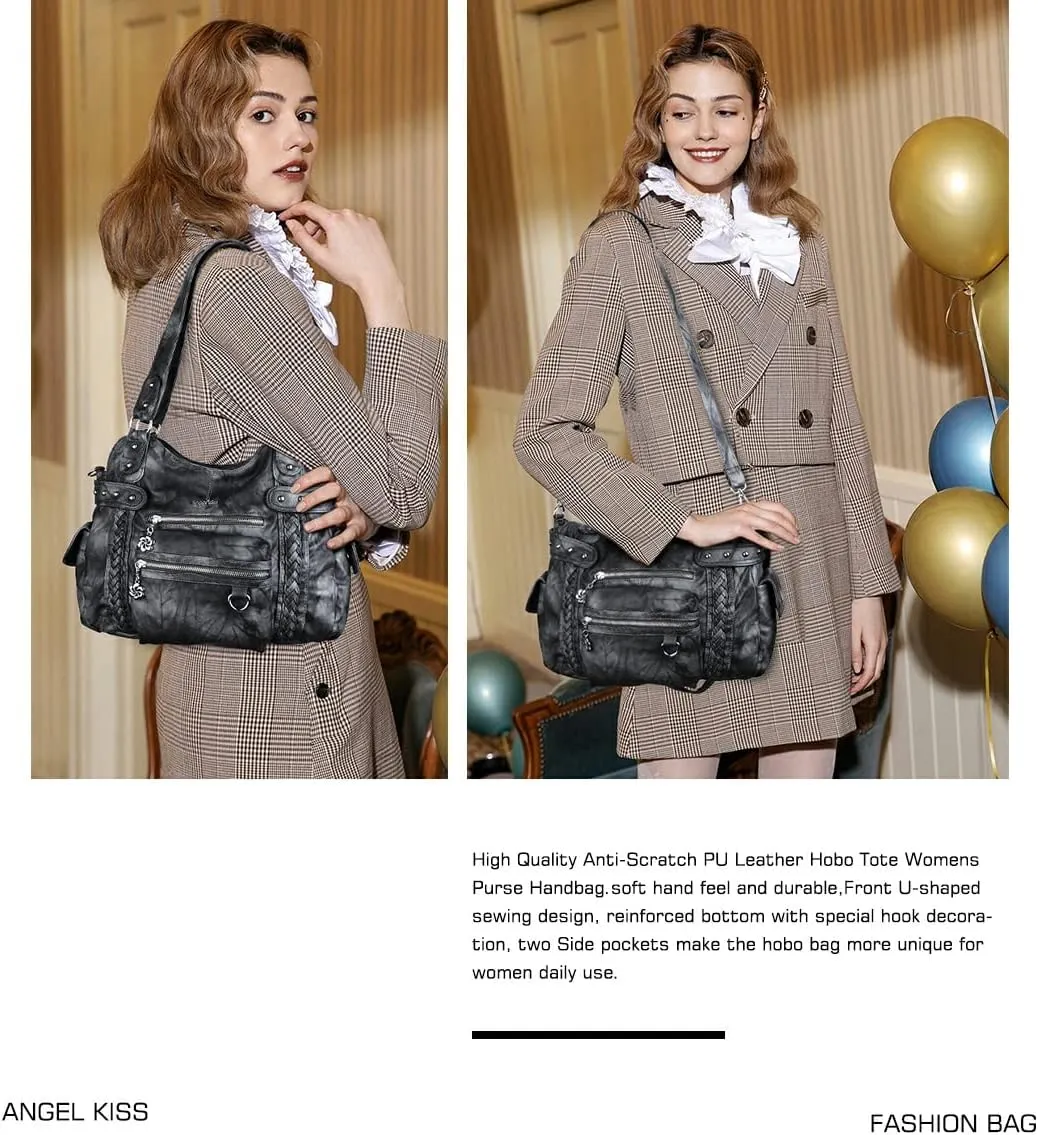Angel Kiss Hobo Handbags for Women Soft PU Leather Shoulder Handbags Ladies Purses