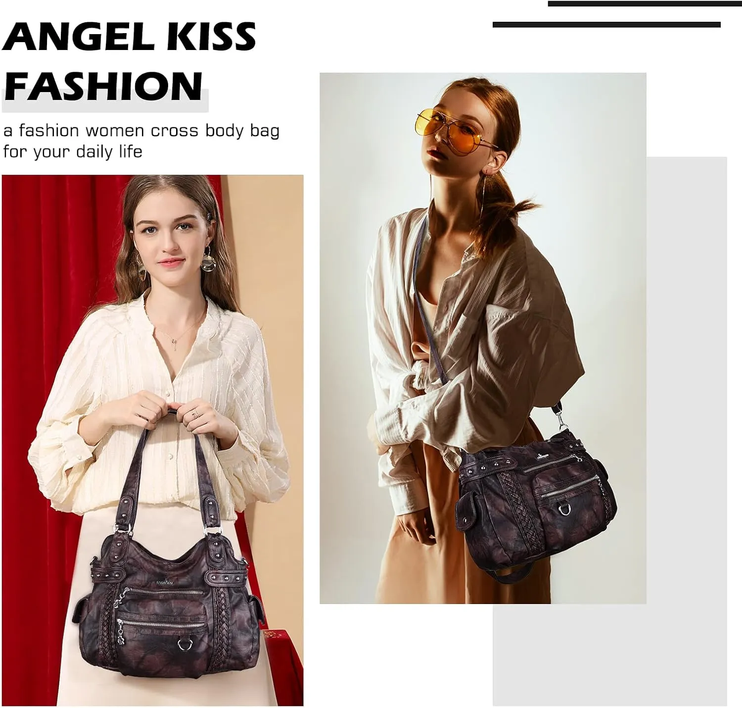 Angel Kiss Hobo Handbags for Women Soft PU Leather Shoulder Handbags Ladies Purses
