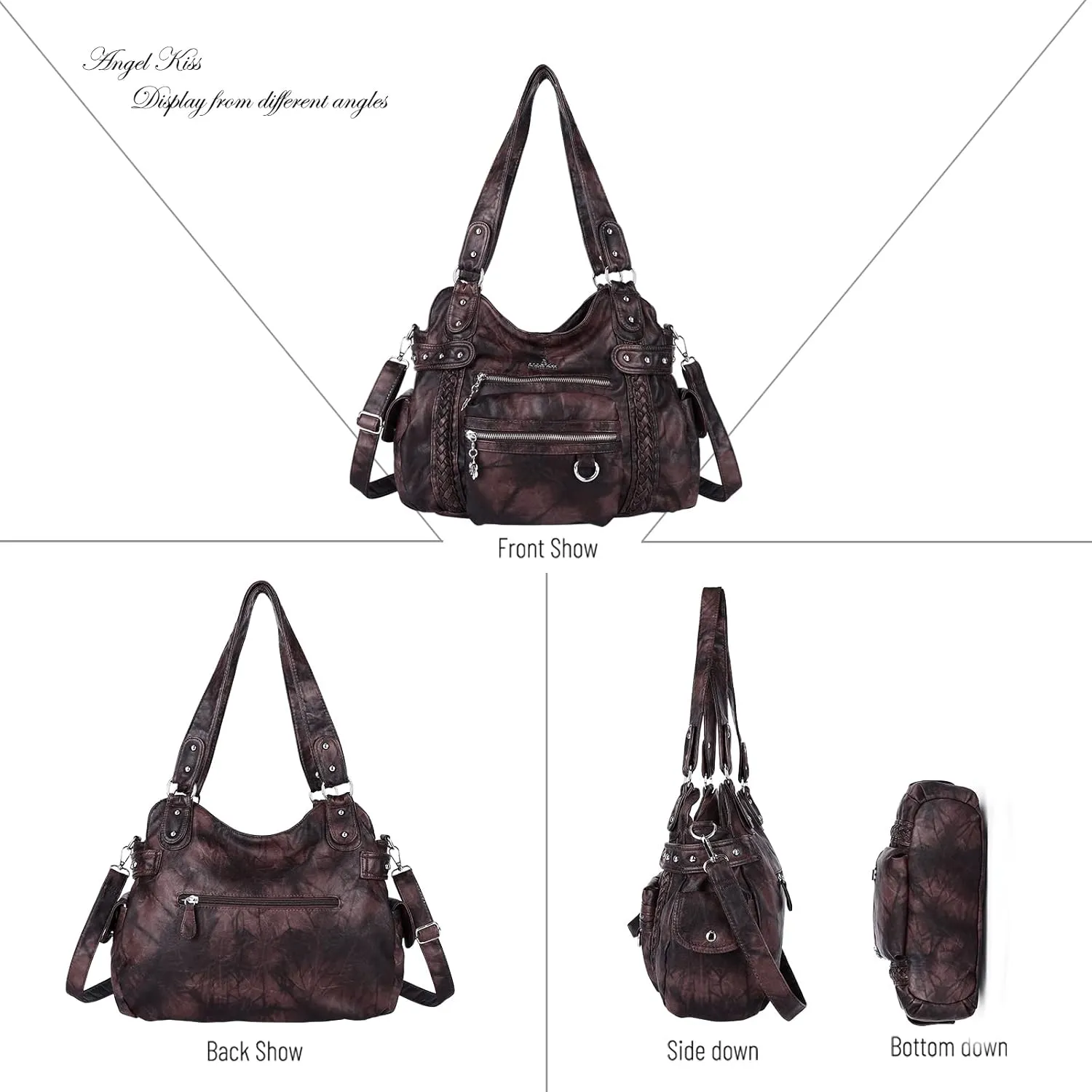 Angel Kiss Hobo Handbags for Women Soft PU Leather Shoulder Handbags Ladies Purses