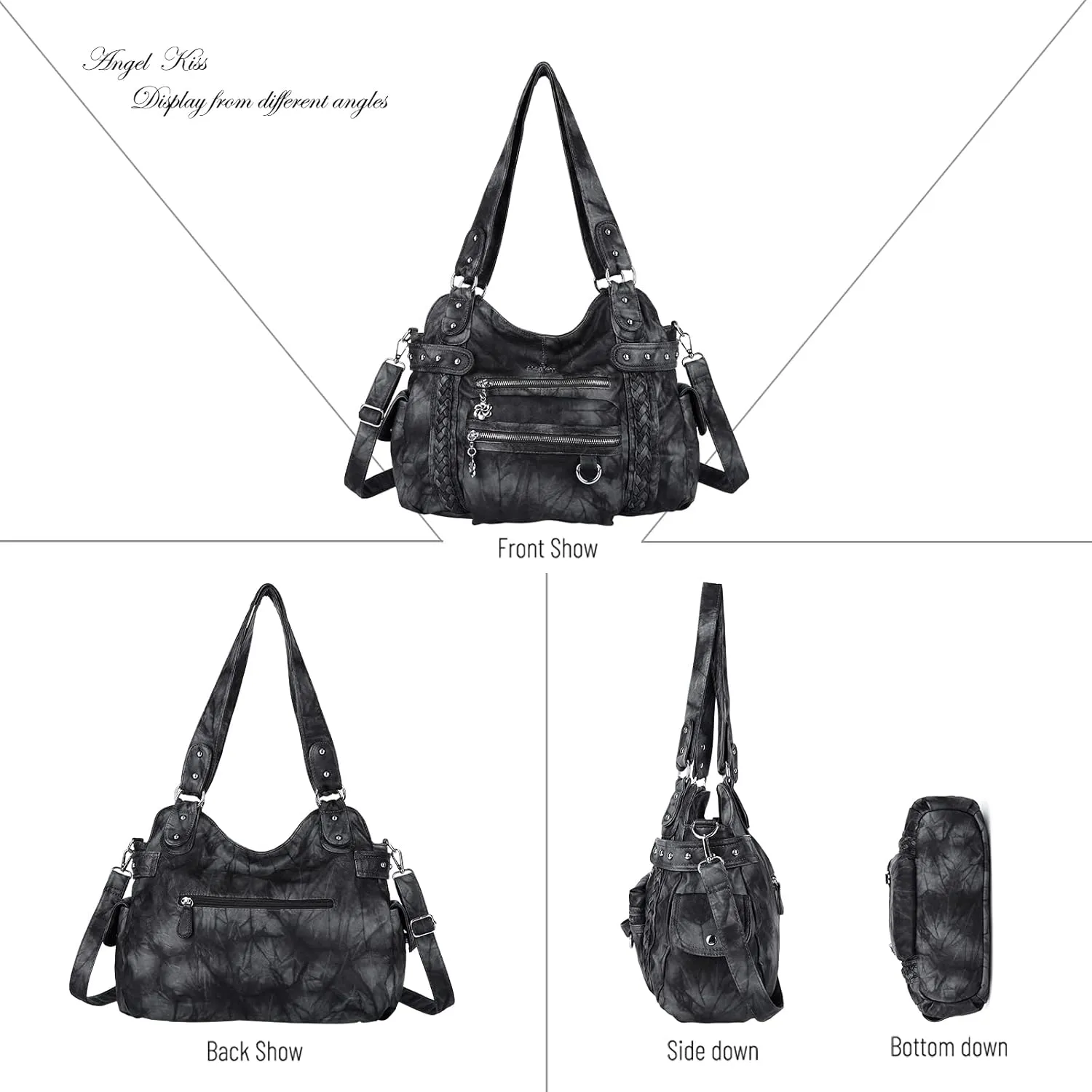 Angel Kiss Hobo Handbags for Women Soft PU Leather Shoulder Handbags Ladies Purses