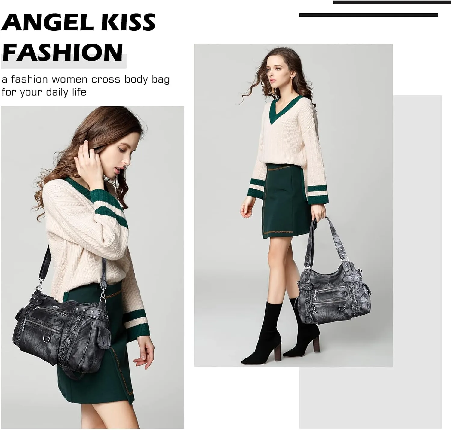 Angel Kiss Hobo Handbags for Women Soft PU Leather Shoulder Handbags Ladies Purses