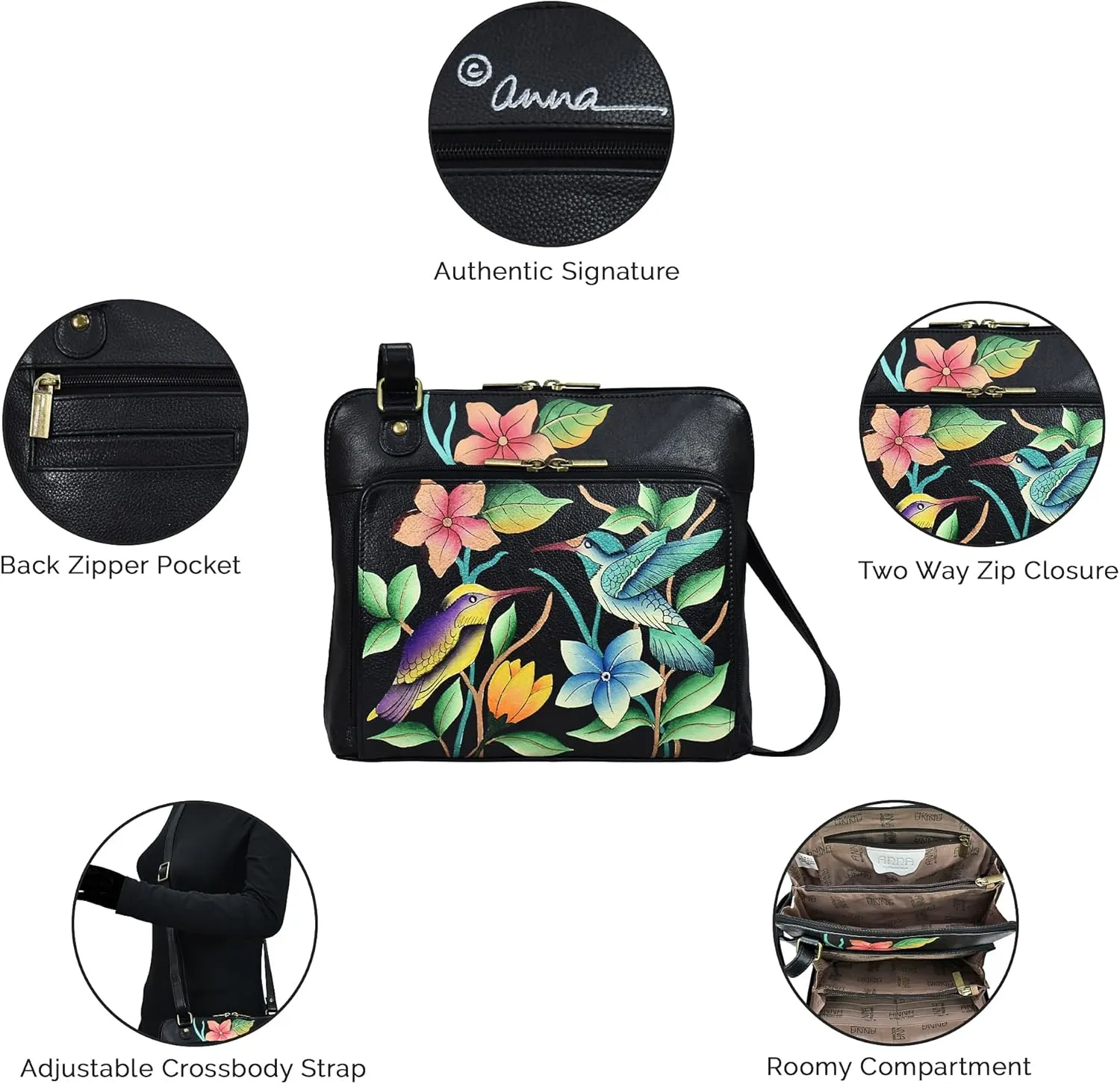 Anna by Anuschka Handpainted Leather Women's Zip Around Organizer Cross Body