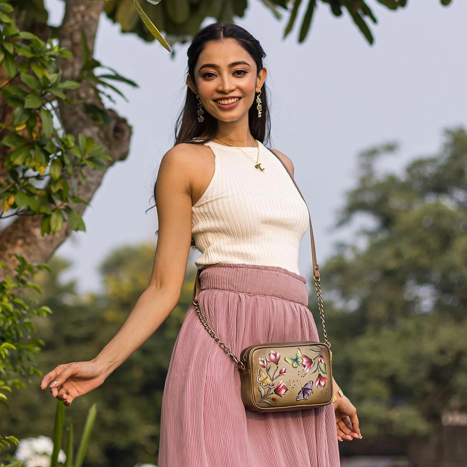Anna by Anuschka Women's Original Hand-Painted Leather Crossbody Bag